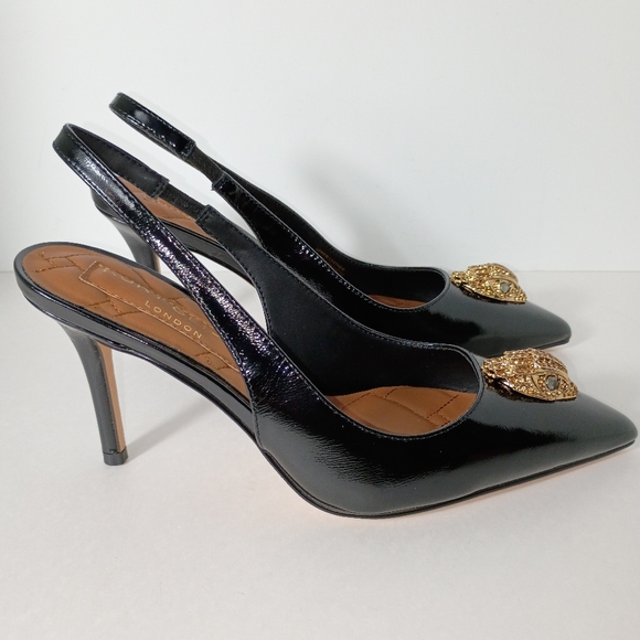 Kurt Geiger London Large Eagle Head Black Patent Leather Slingback Pumps - Picture 12 of 13